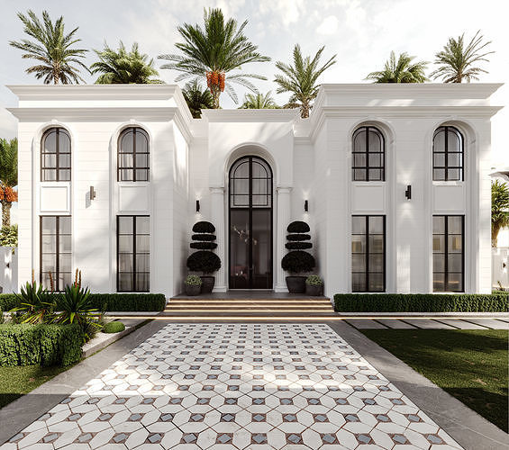 Classic White Villa 3d Model 3D model 2