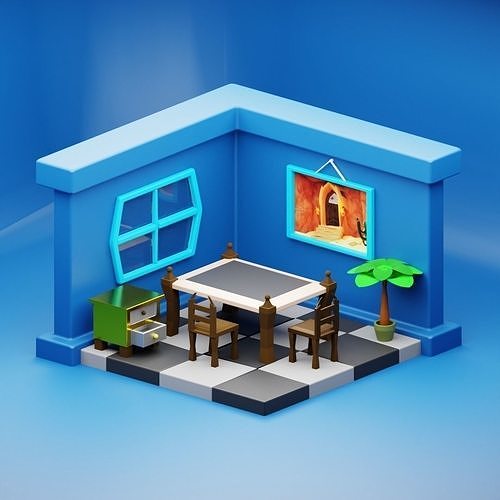 Isometric room Low-poly 3D model