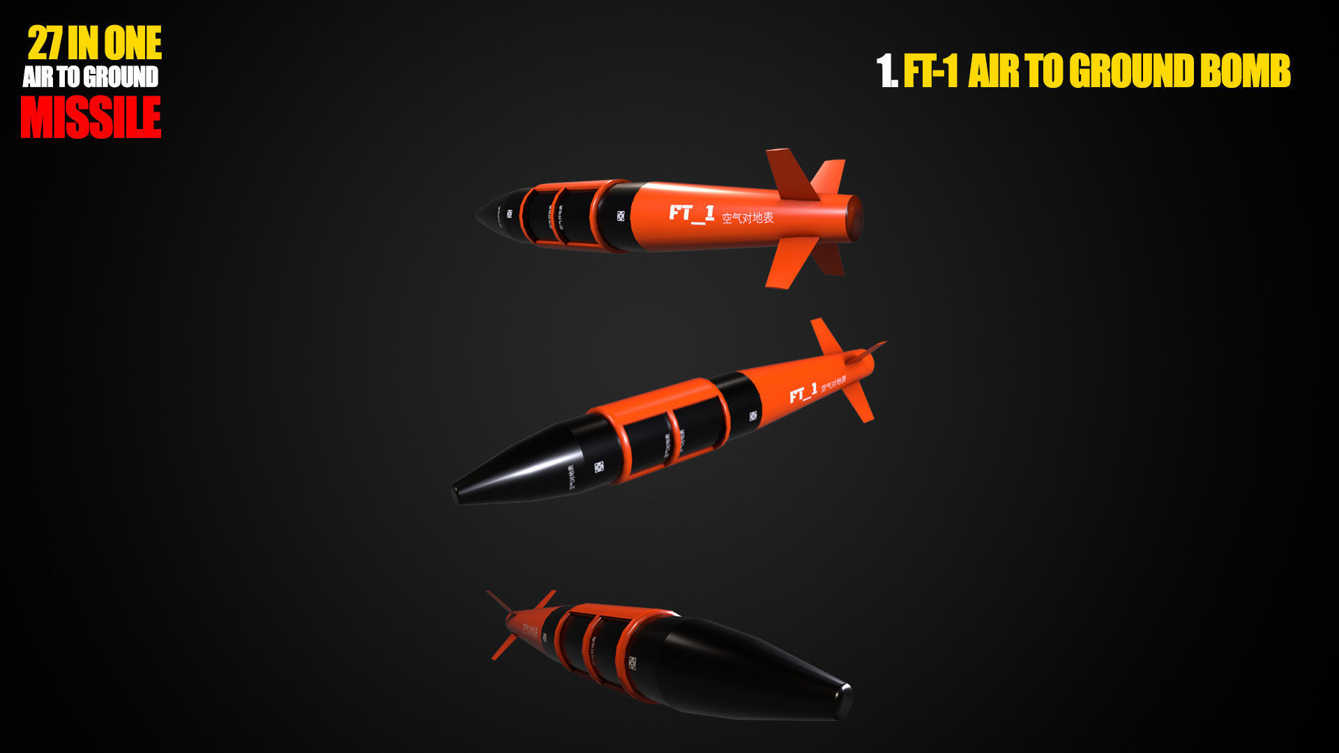 Air to ground missile and bomb lowpoly package Low-poly 3D model_1
