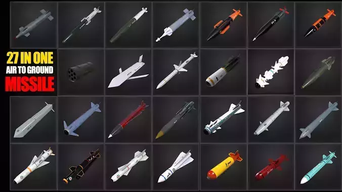 Air to ground missile and bomb lowpoly package Low-poly 3D model