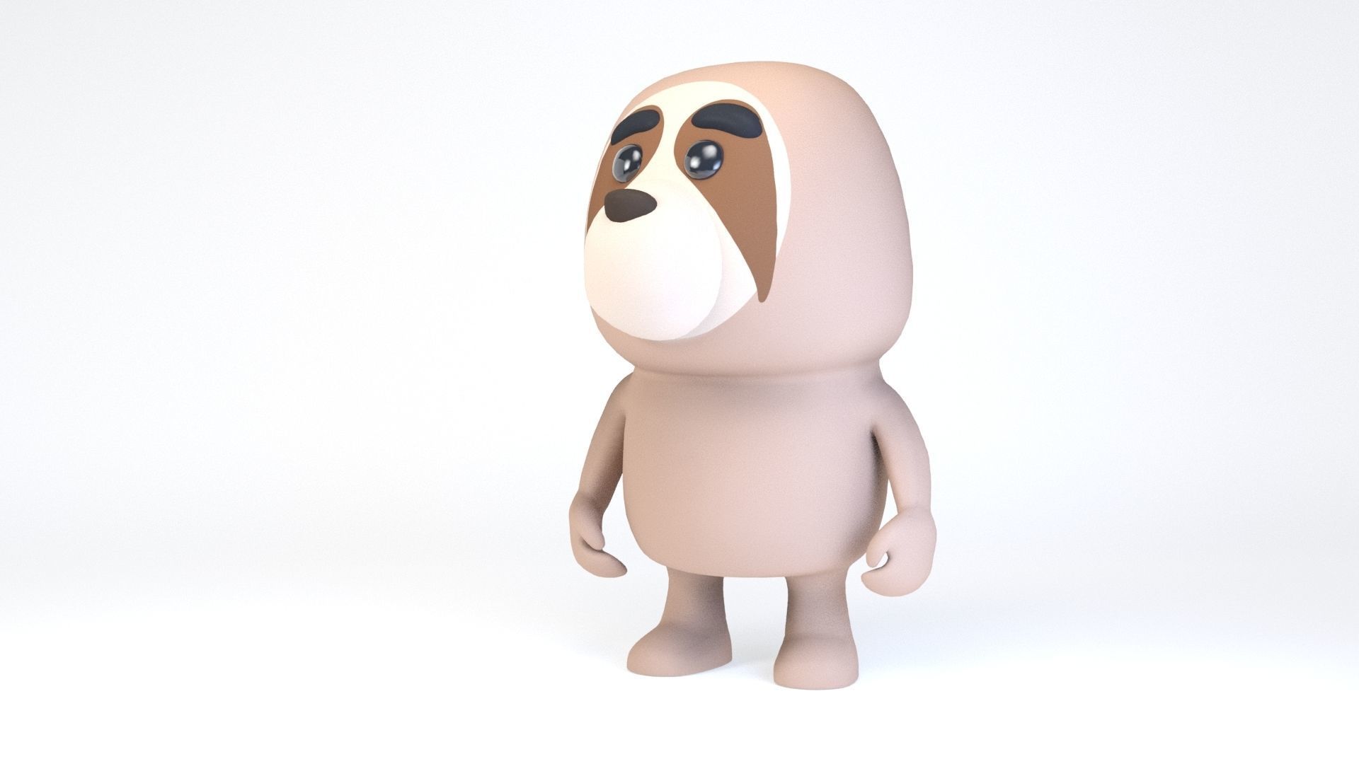 Cartoonish Humanoid Sloth Character Low-poly 3D model_4