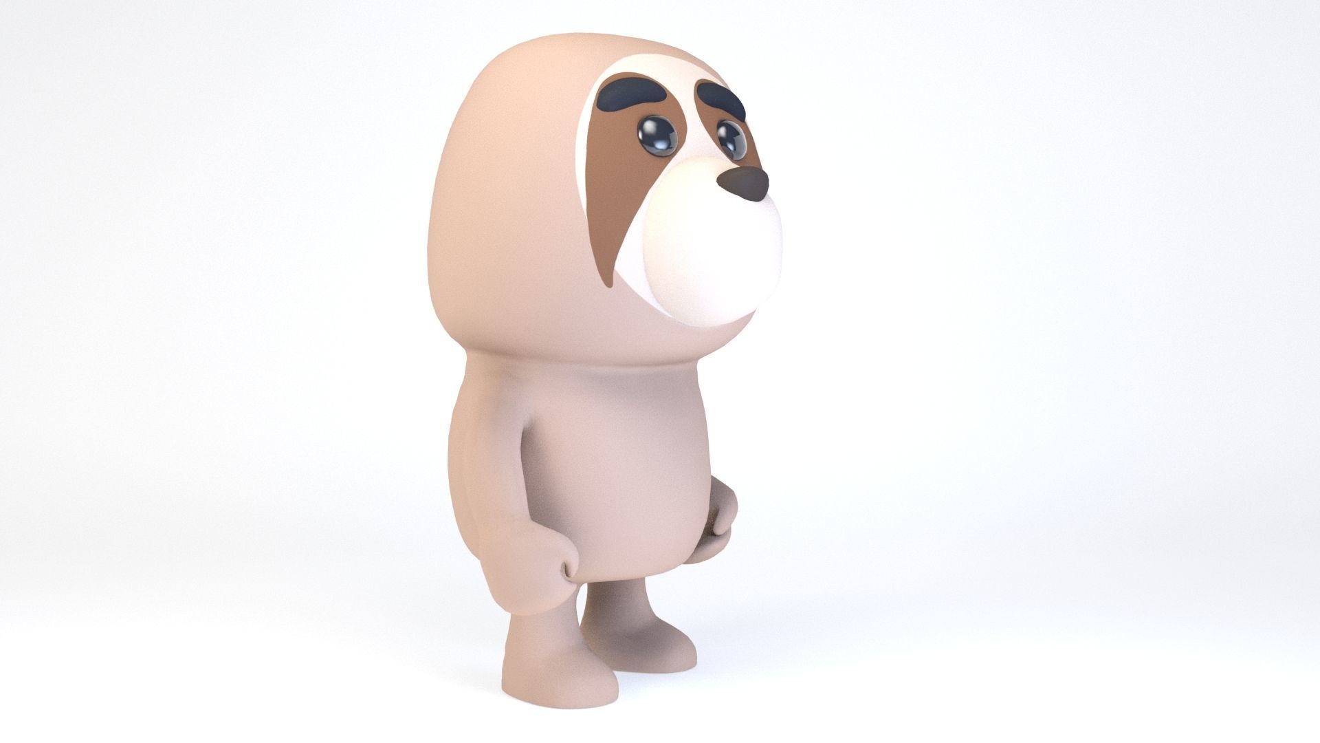 Cartoonish Humanoid Sloth Character Low-poly 3D model_1