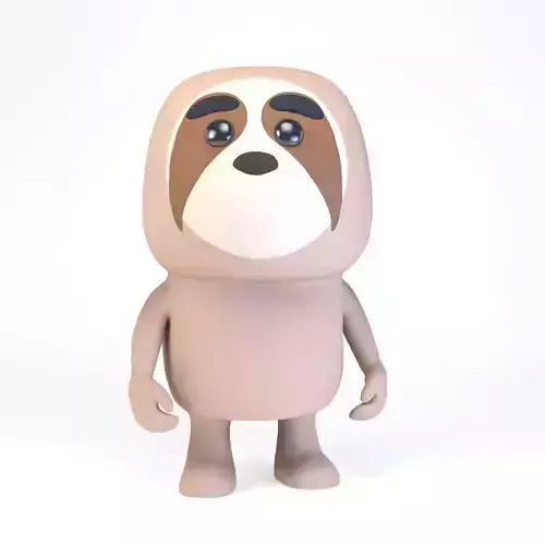 Cartoonish Humanoid Sloth Character Low-poly 3D model