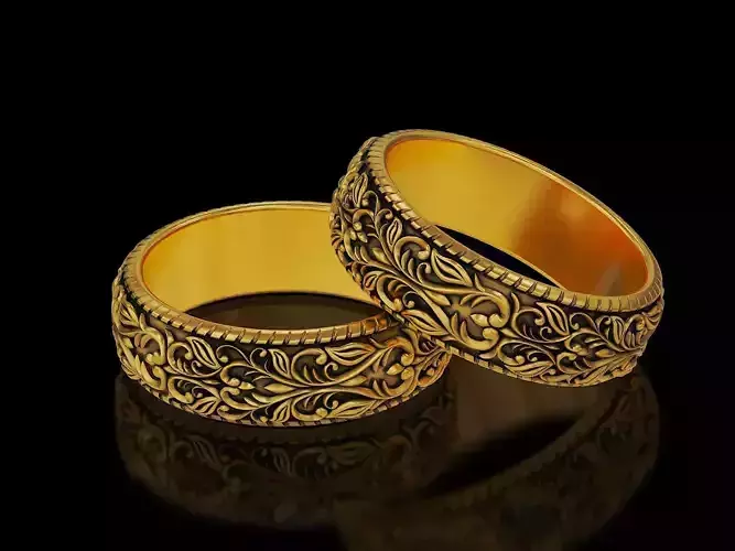Men Antique floral carvings eternity band Ring v2 3D print model