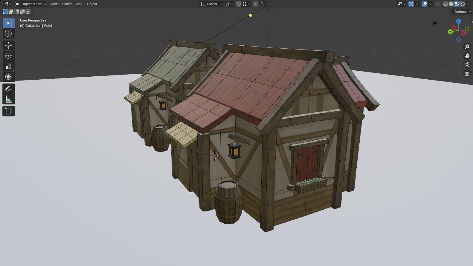 Medieval wooden hut Low-poly 3D model_6