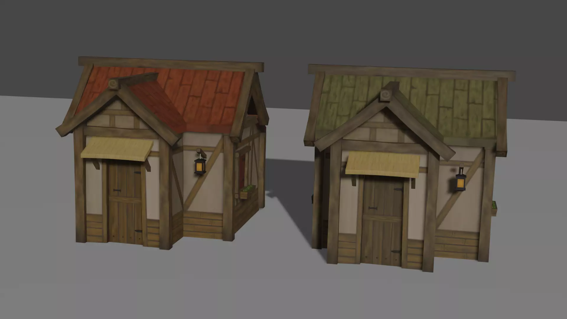 Medieval wooden hut Low-poly 3D model_0