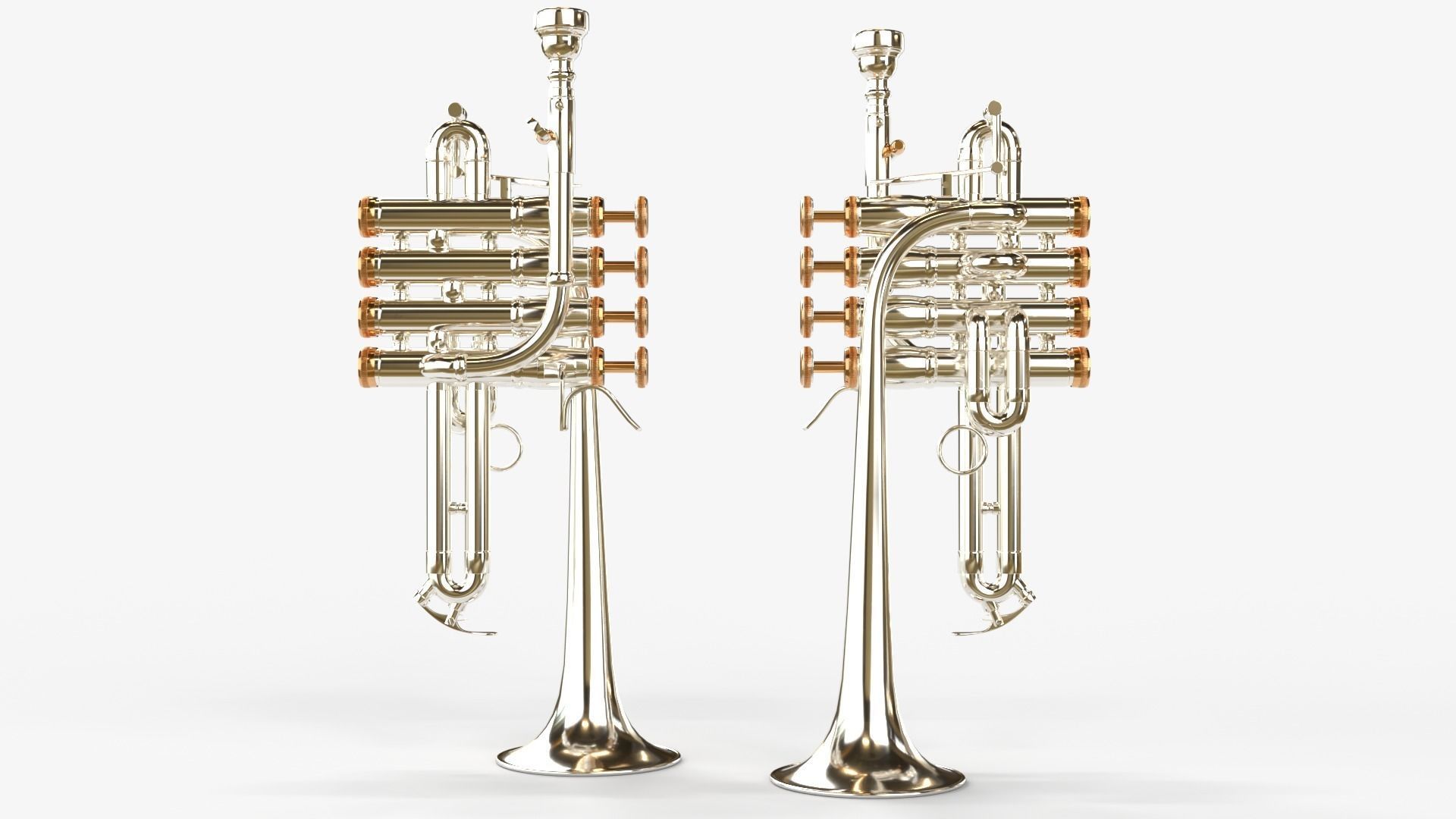 Piccolo Trumpet 3 Types of Materials Brass Copper and Silver 3D model_12