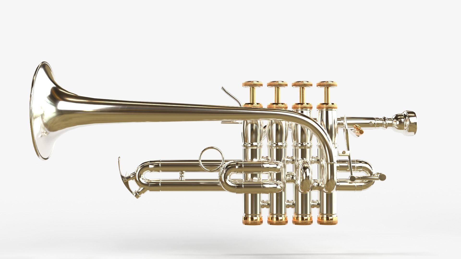 Piccolo Trumpet 3 Types of Materials Brass Copper and Silver 3D model_3