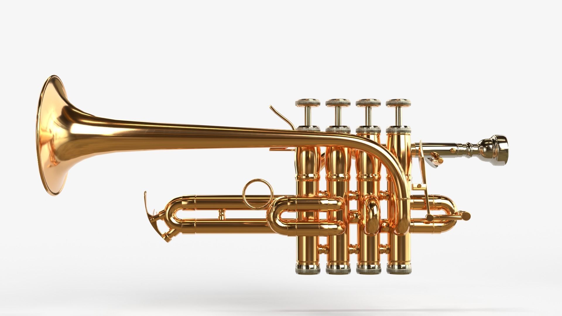 Piccolo Trumpet 3 Types of Materials Brass Copper and Silver 3D model_7