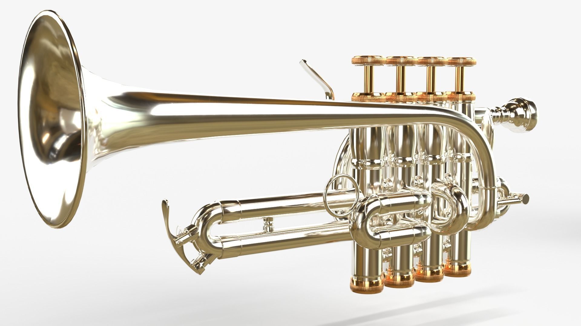 Piccolo Trumpet 3 Types of Materials Brass Copper and Silver 3D model_15