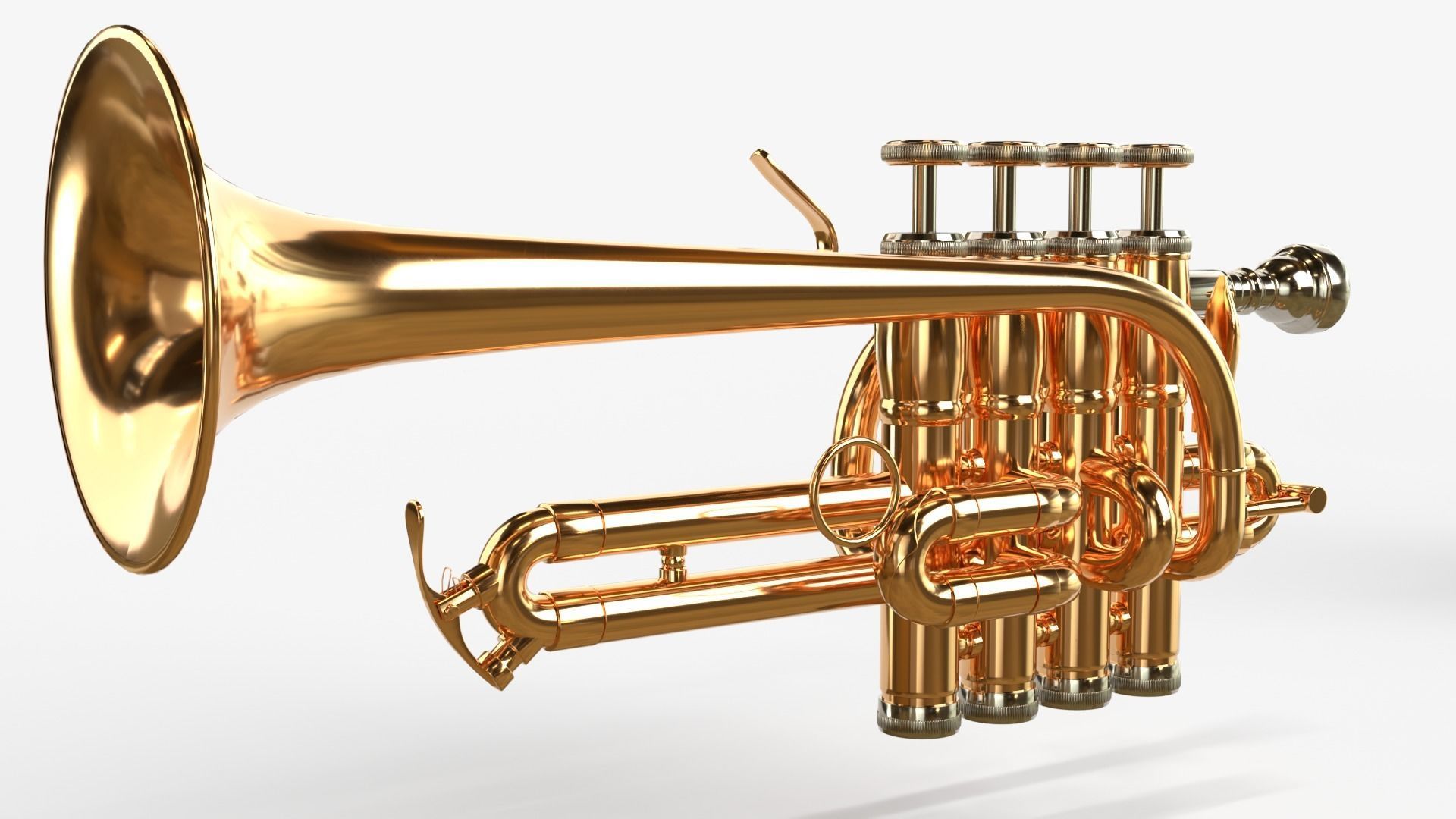 Piccolo Trumpet 3 Types of Materials Brass Copper and Silver 3D model_16
