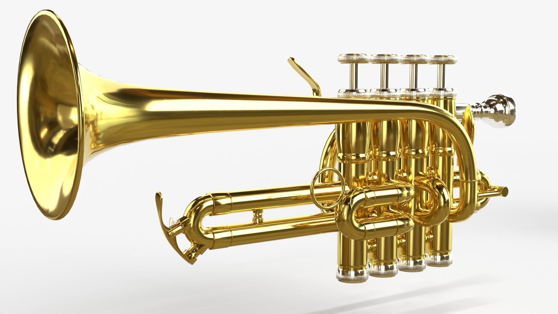 Piccolo Trumpet 3 Types of Materials Brass Copper and Silver 3D model_14