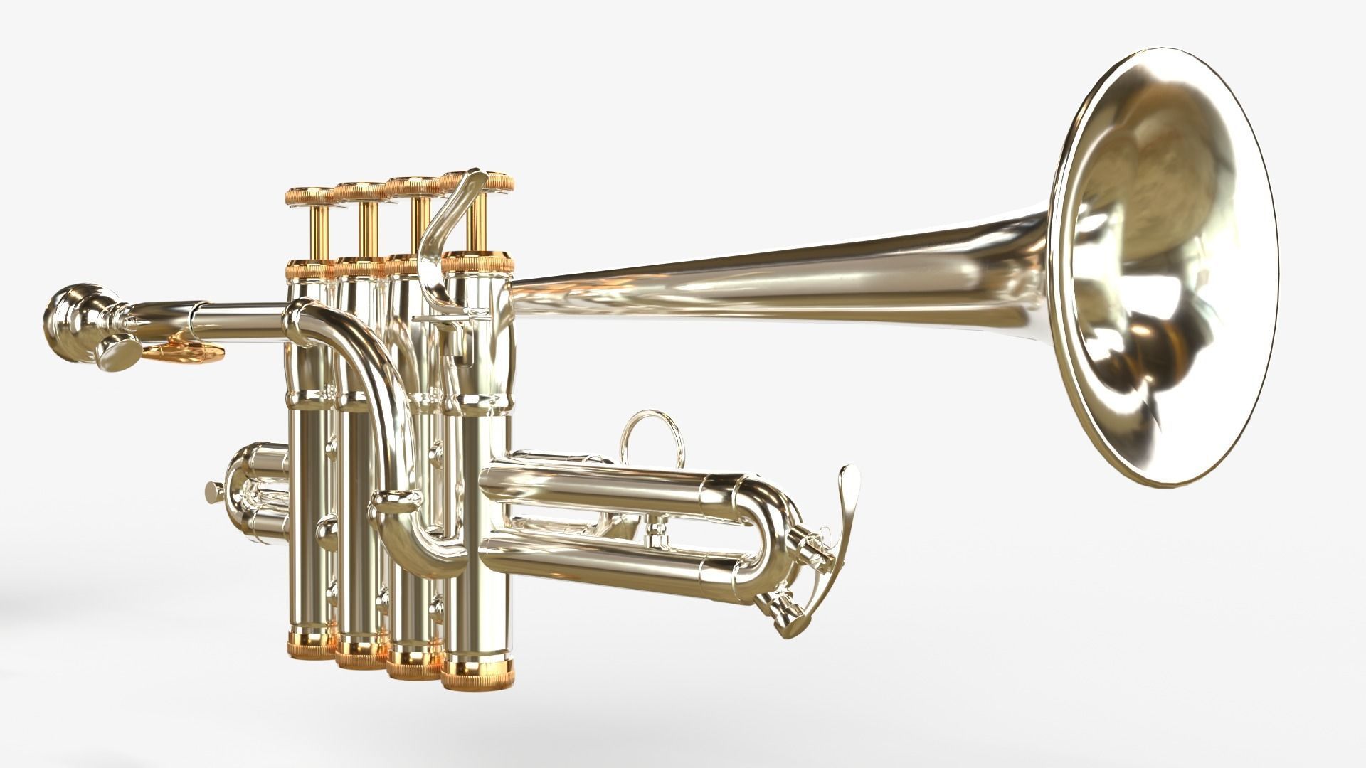 Piccolo Trumpet 3 Types of Materials Brass Copper and Silver 3D model_18