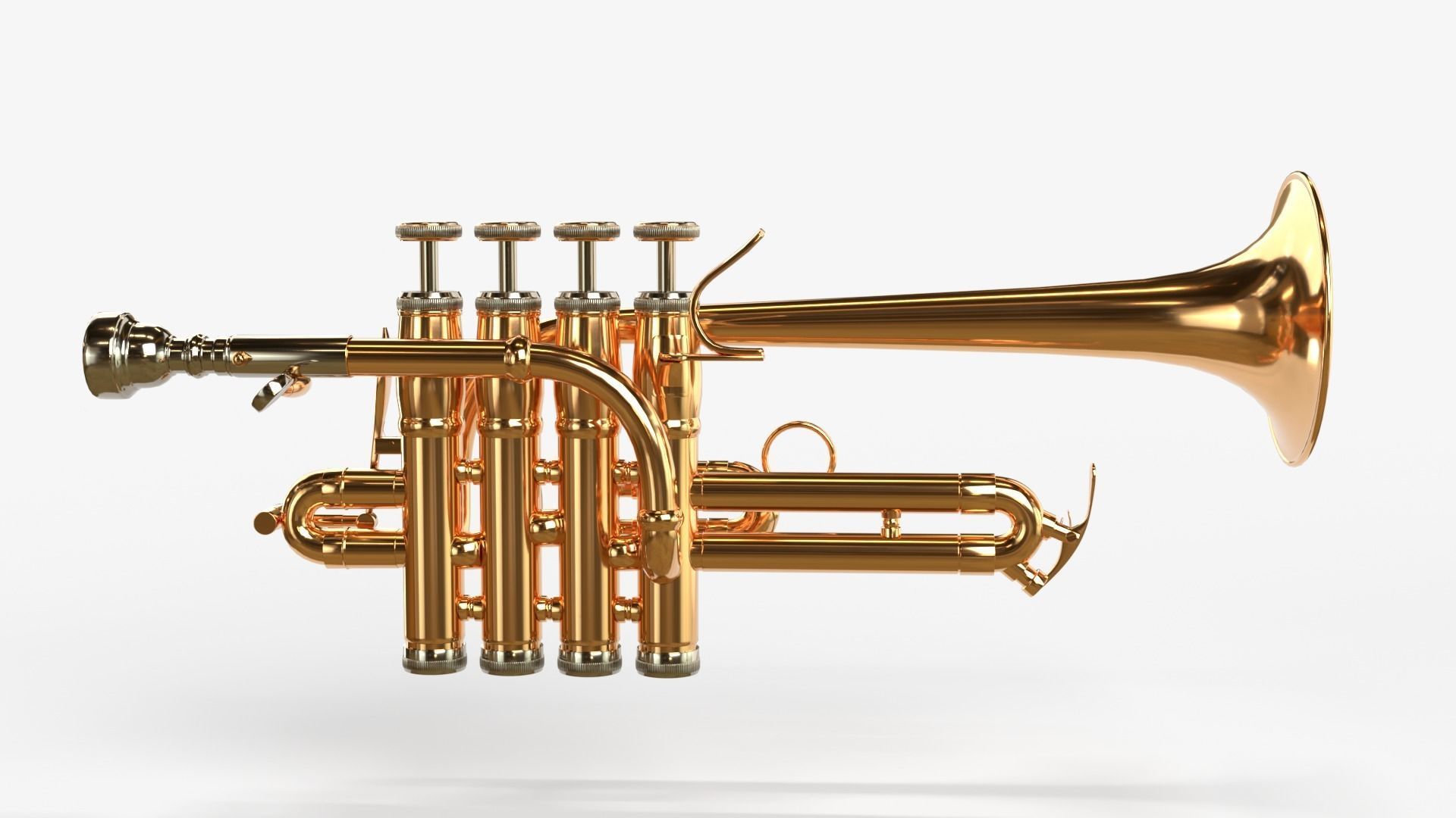 Piccolo Trumpet 3 Types of Materials Brass Copper and Silver 3D model_4