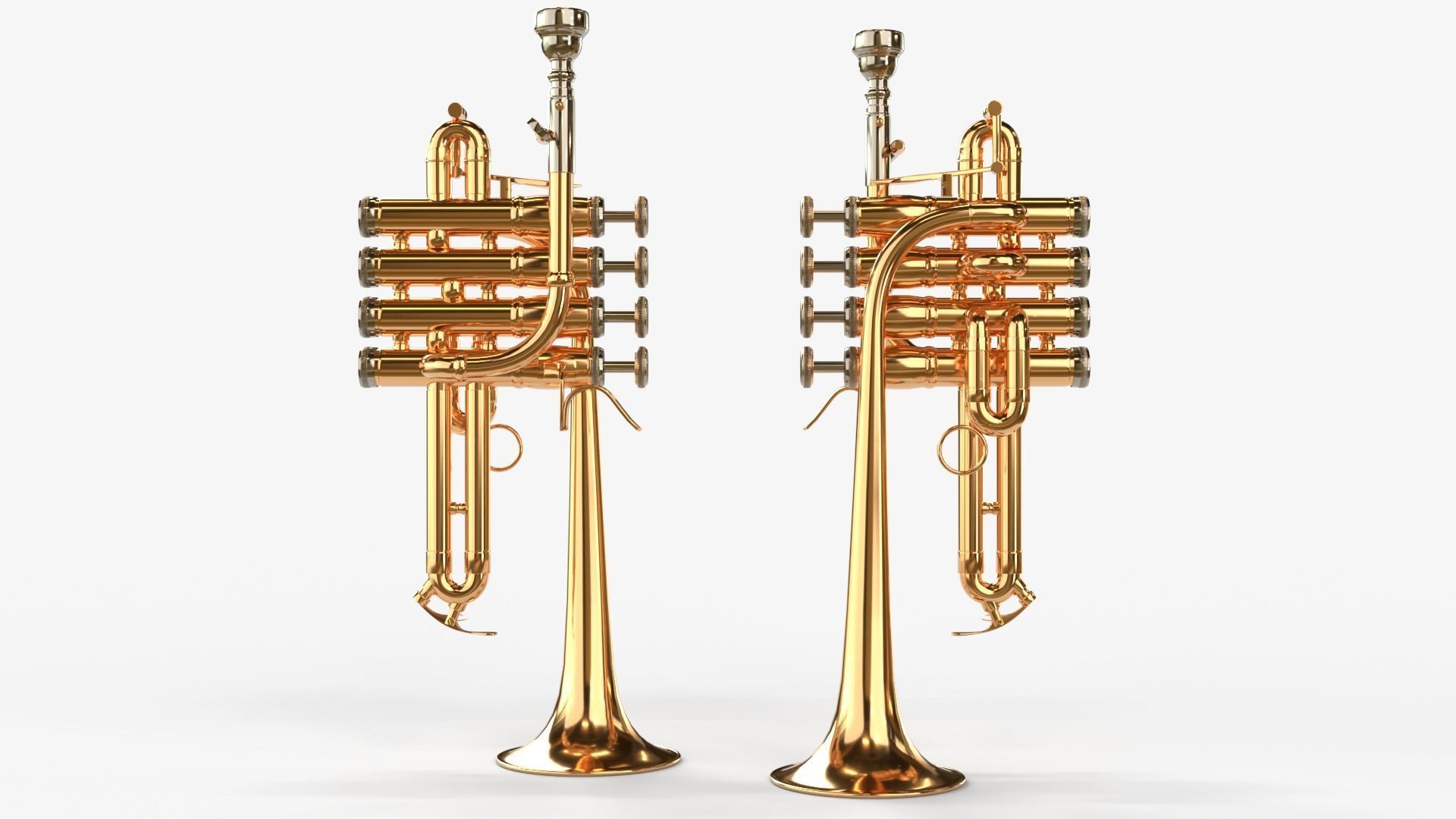 Piccolo Trumpet 3 Types of Materials Brass Copper and Silver 3D model_13