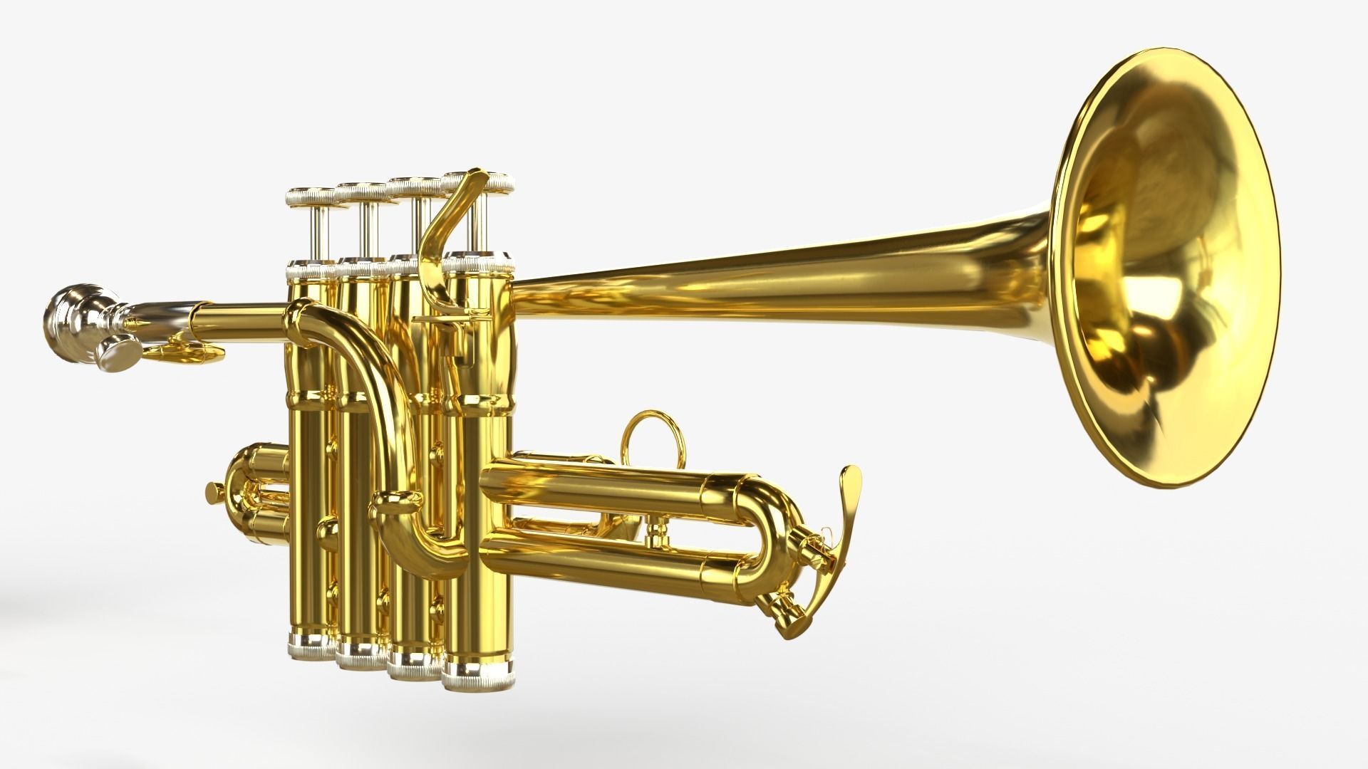 Piccolo Trumpet 3 Types of Materials Brass Copper and Silver 3D model_17
