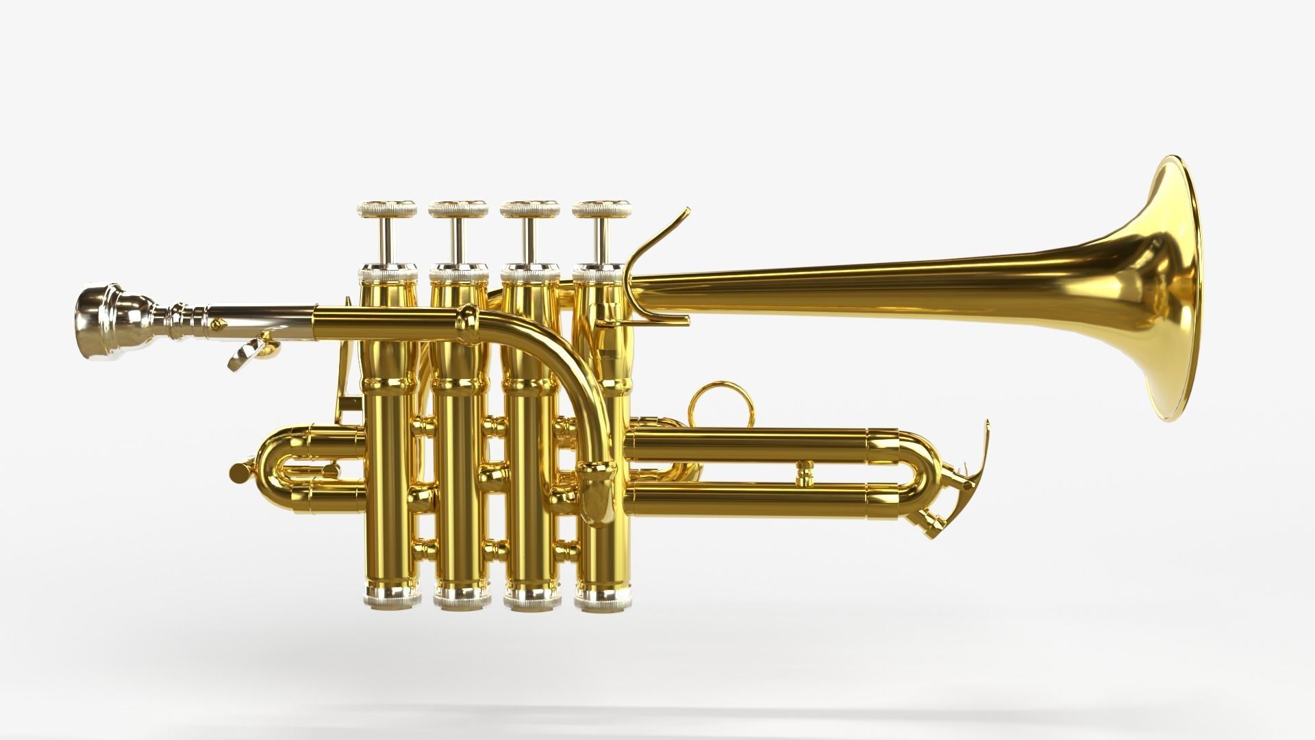 Piccolo Trumpet 3 Types of Materials Brass Copper and Silver 3D model_2