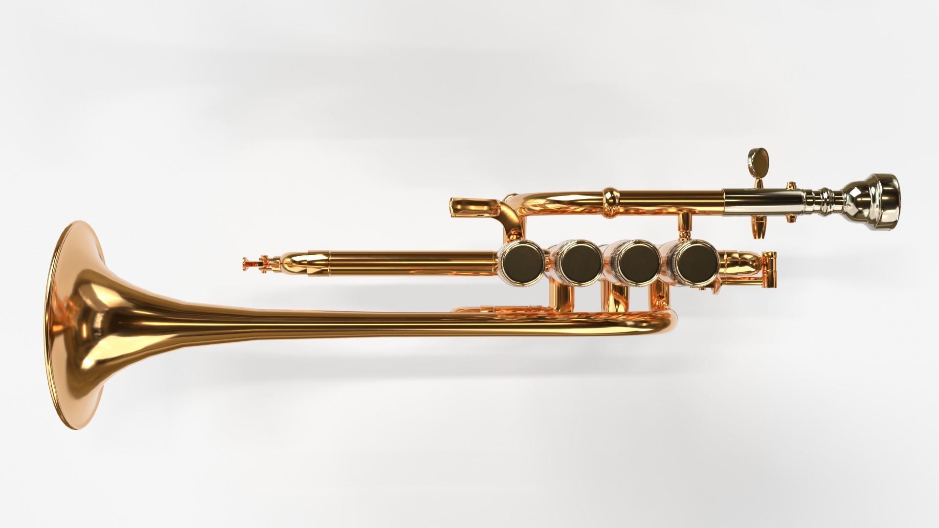 Piccolo Trumpet 3 Types of Materials Brass Copper and Silver 3D model_10