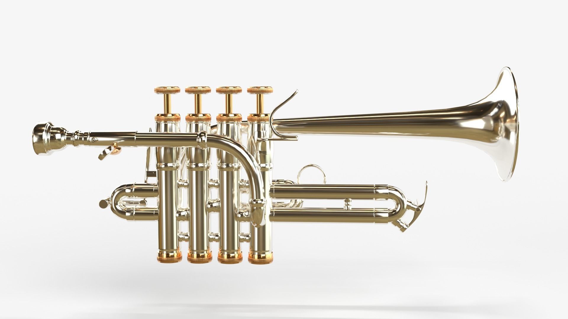 Piccolo Trumpet 3 Types of Materials Brass Copper and Silver 3D model_6