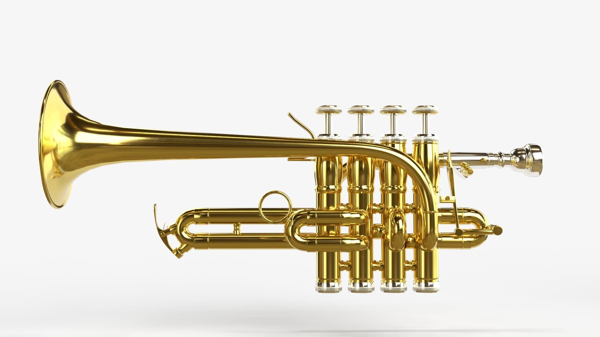 Piccolo Trumpet 3 Types of Materials Brass Copper and Silver 3D model_5