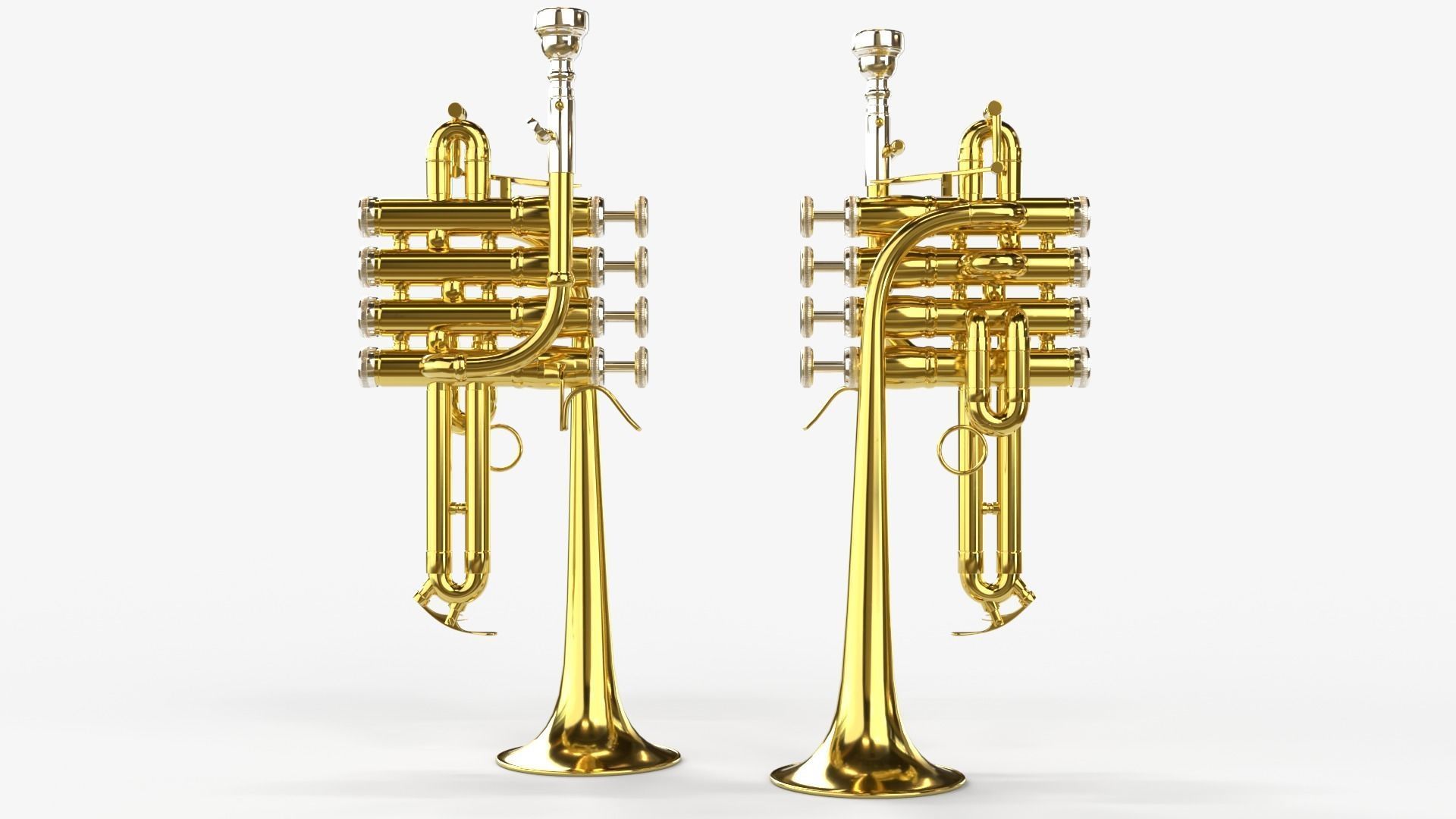 Piccolo Trumpet 3 Types of Materials Brass Copper and Silver 3D model_11