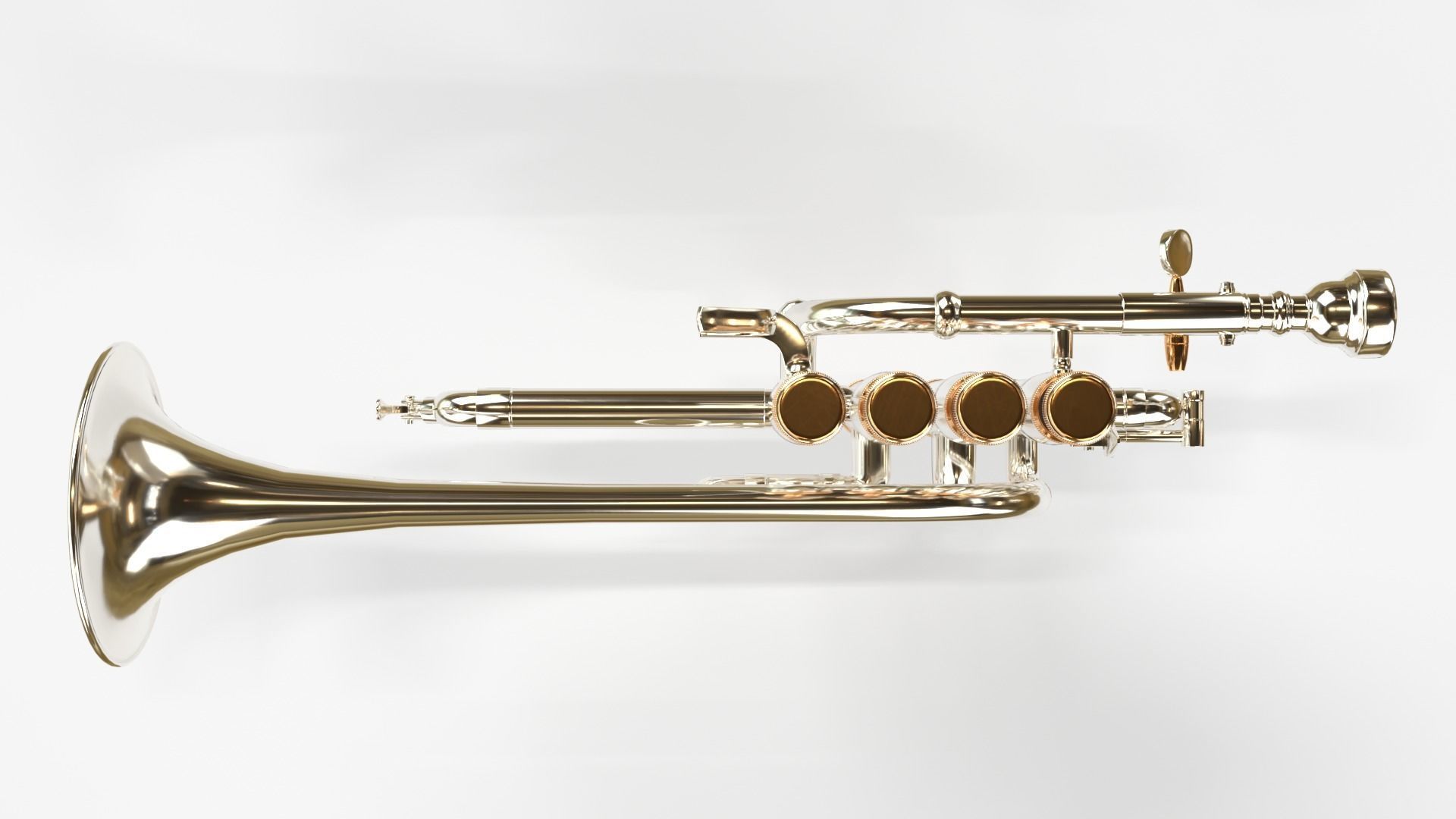 Piccolo Trumpet 3 Types of Materials Brass Copper and Silver 3D model_9