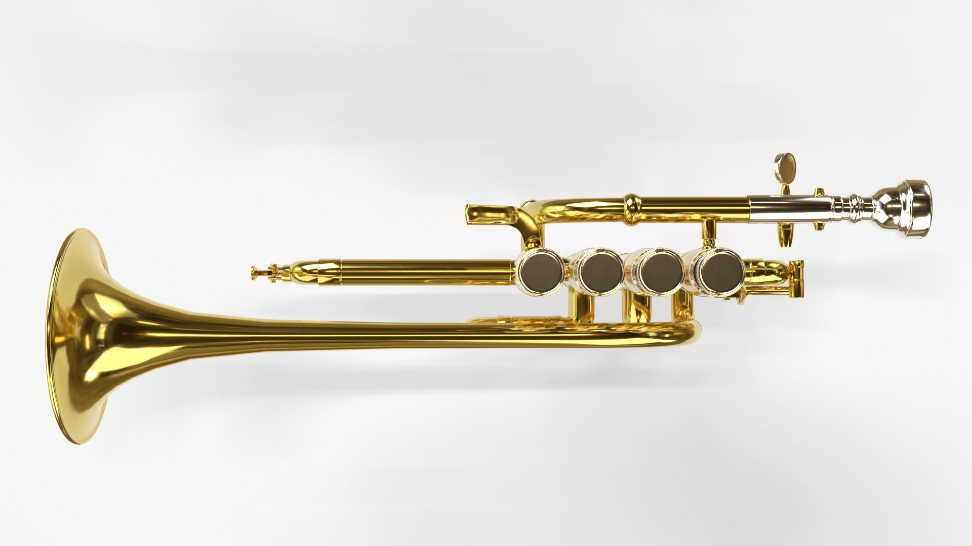 Piccolo Trumpet 3 Types of Materials Brass Copper and Silver 3D model_8
