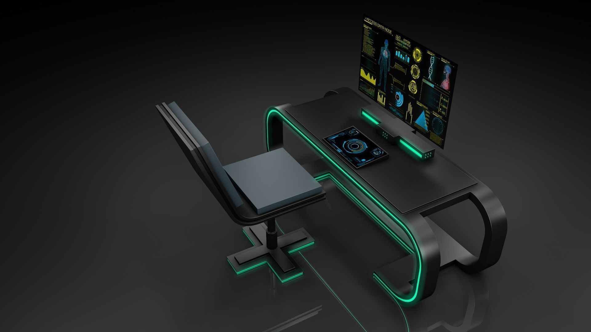 Sci Fi Table And Chair 3D model_3
