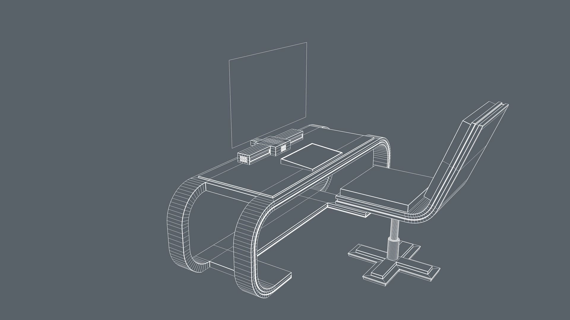 Sci Fi Table And Chair 3D model_7