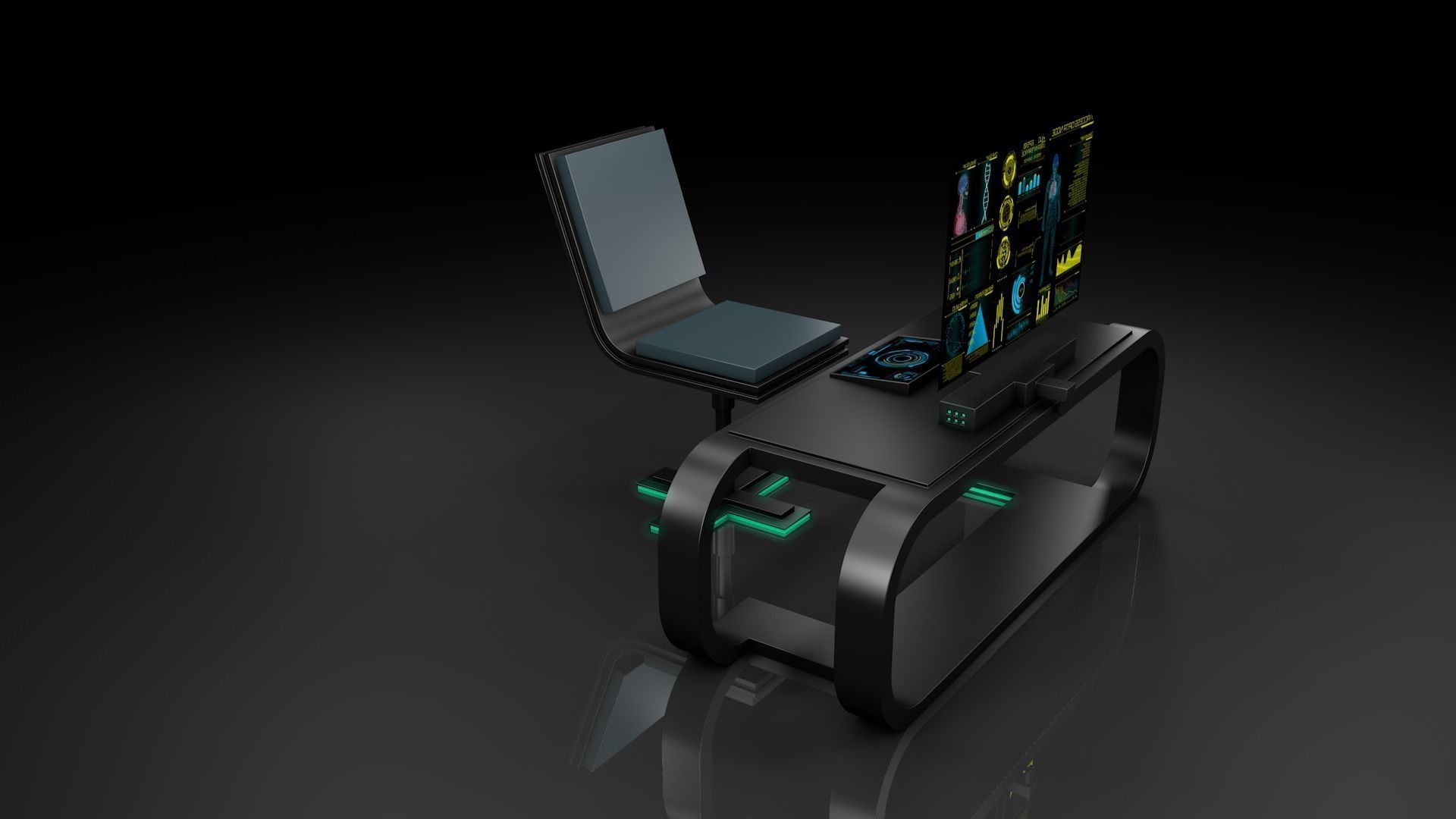 Sci Fi Table And Chair 3D model_4