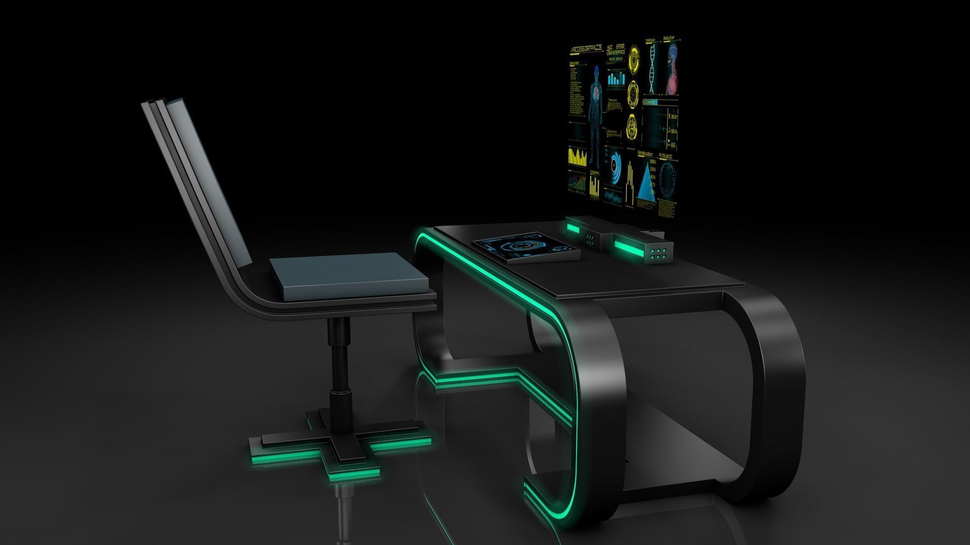 Sci Fi Table And Chair 3D model_6