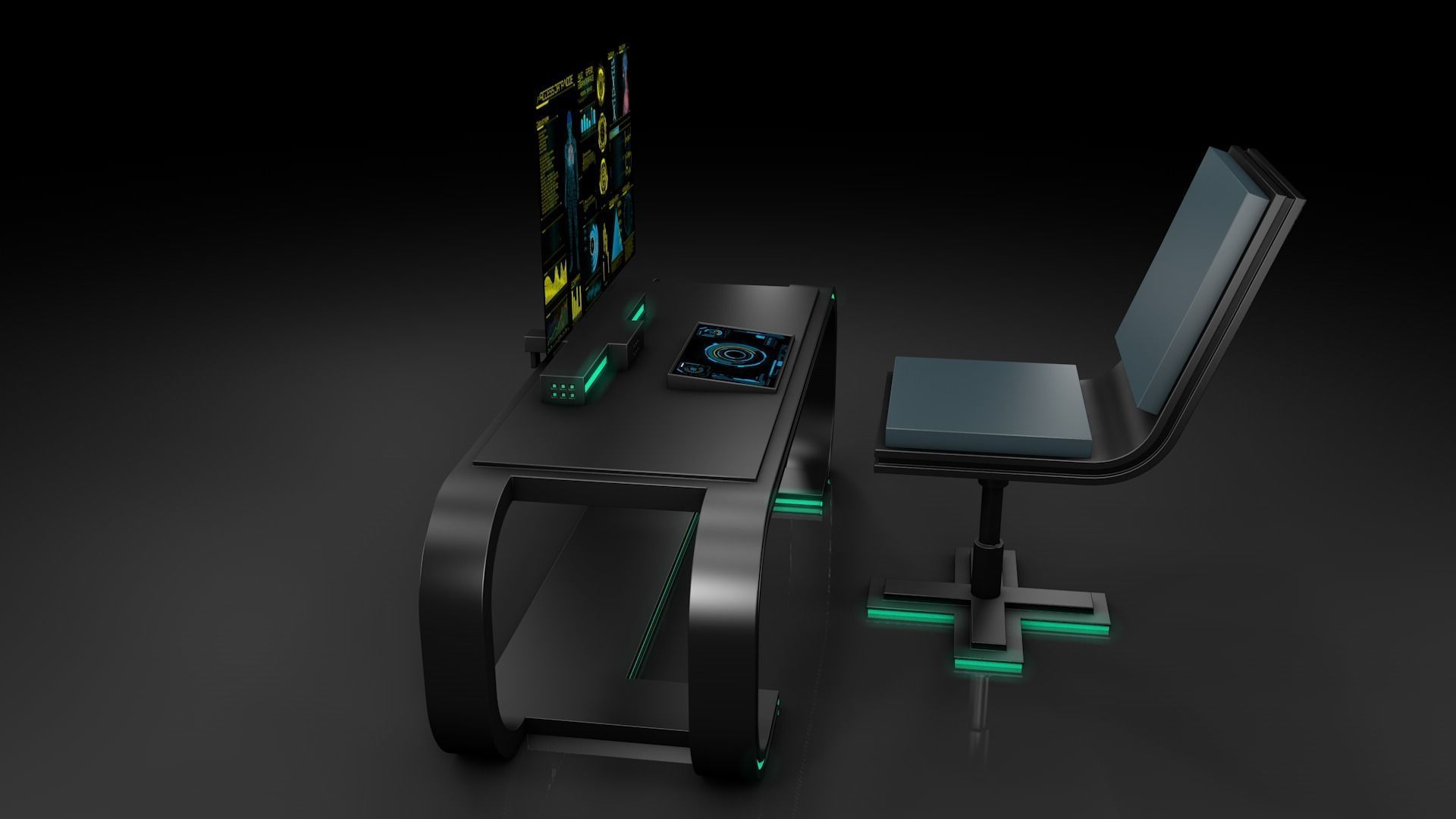 Sci Fi Table And Chair 3D model_1