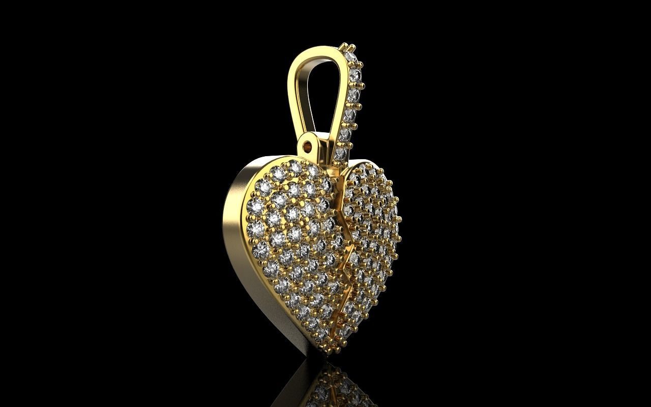 Broken heart pendant model 620 3D print model_2