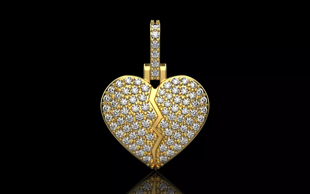 Broken heart pendant model 620 3D print model_0