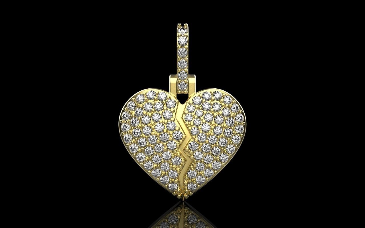 Broken heart pendant model 620 3D print model_13