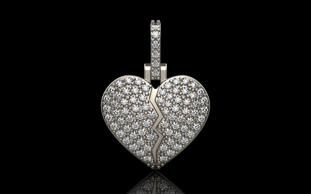Broken heart pendant model 620 3D print model_14