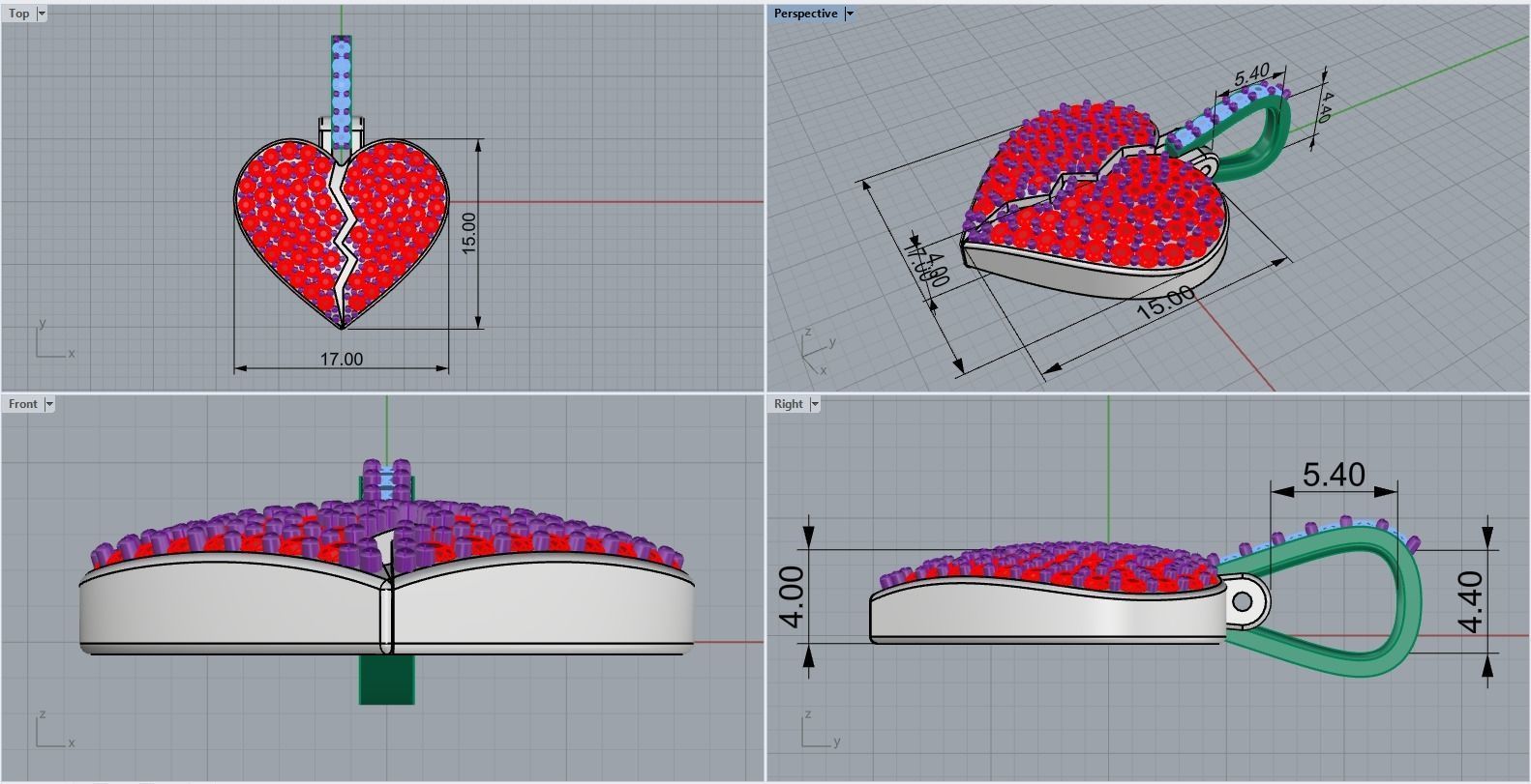 Broken heart pendant model 620 3D print model_4