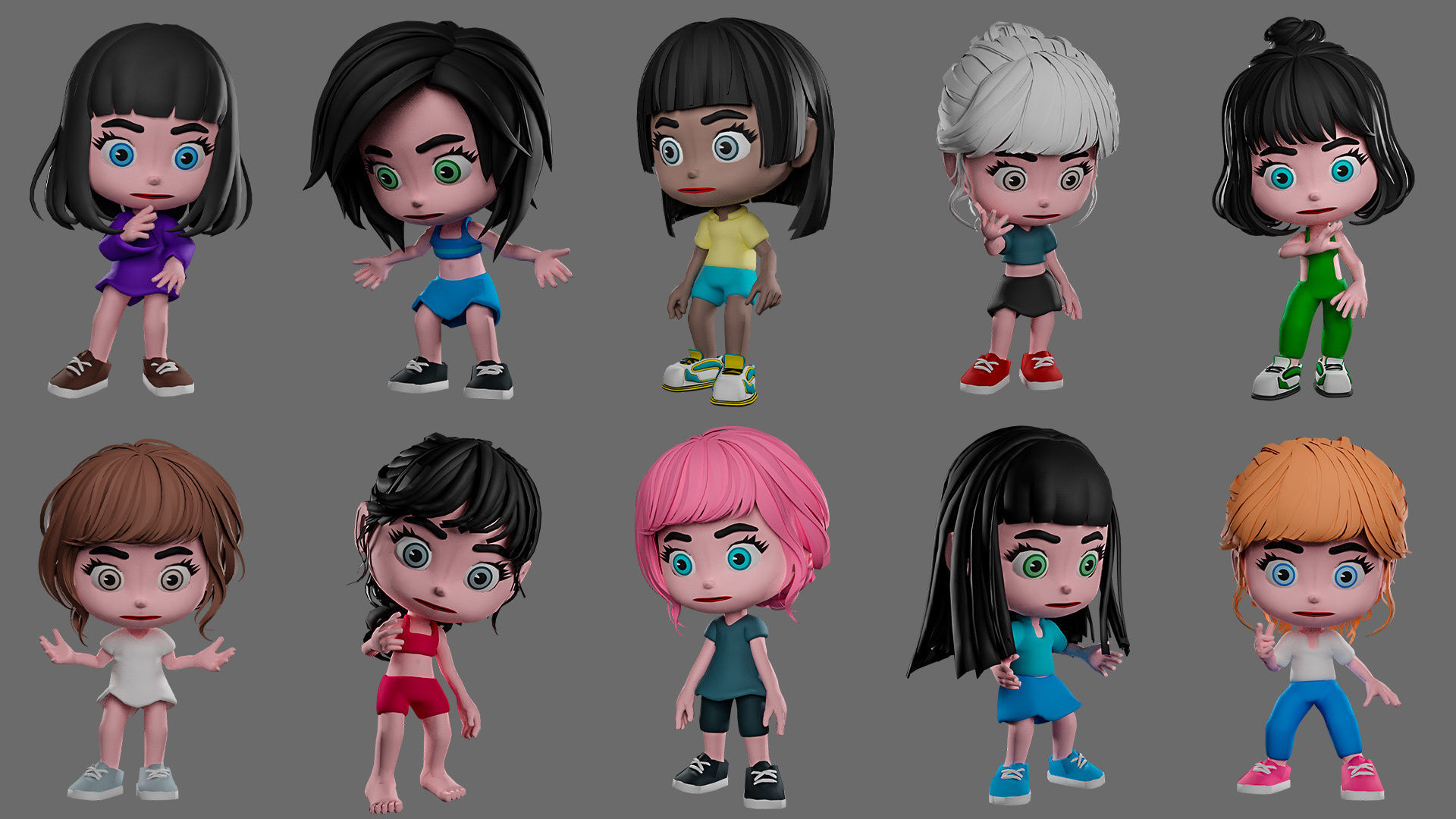 Characters kids Low-poly 3D model_7