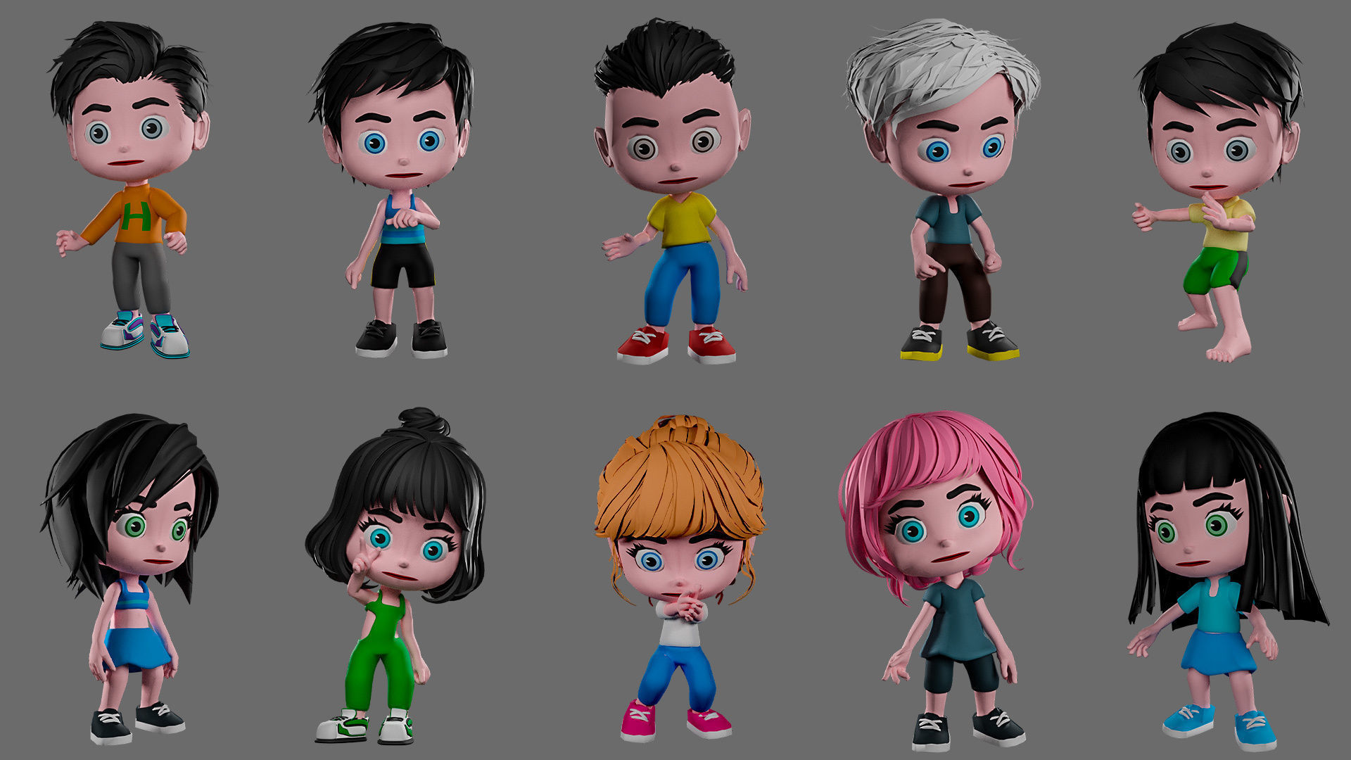 Characters kids Low-poly 3D model_8