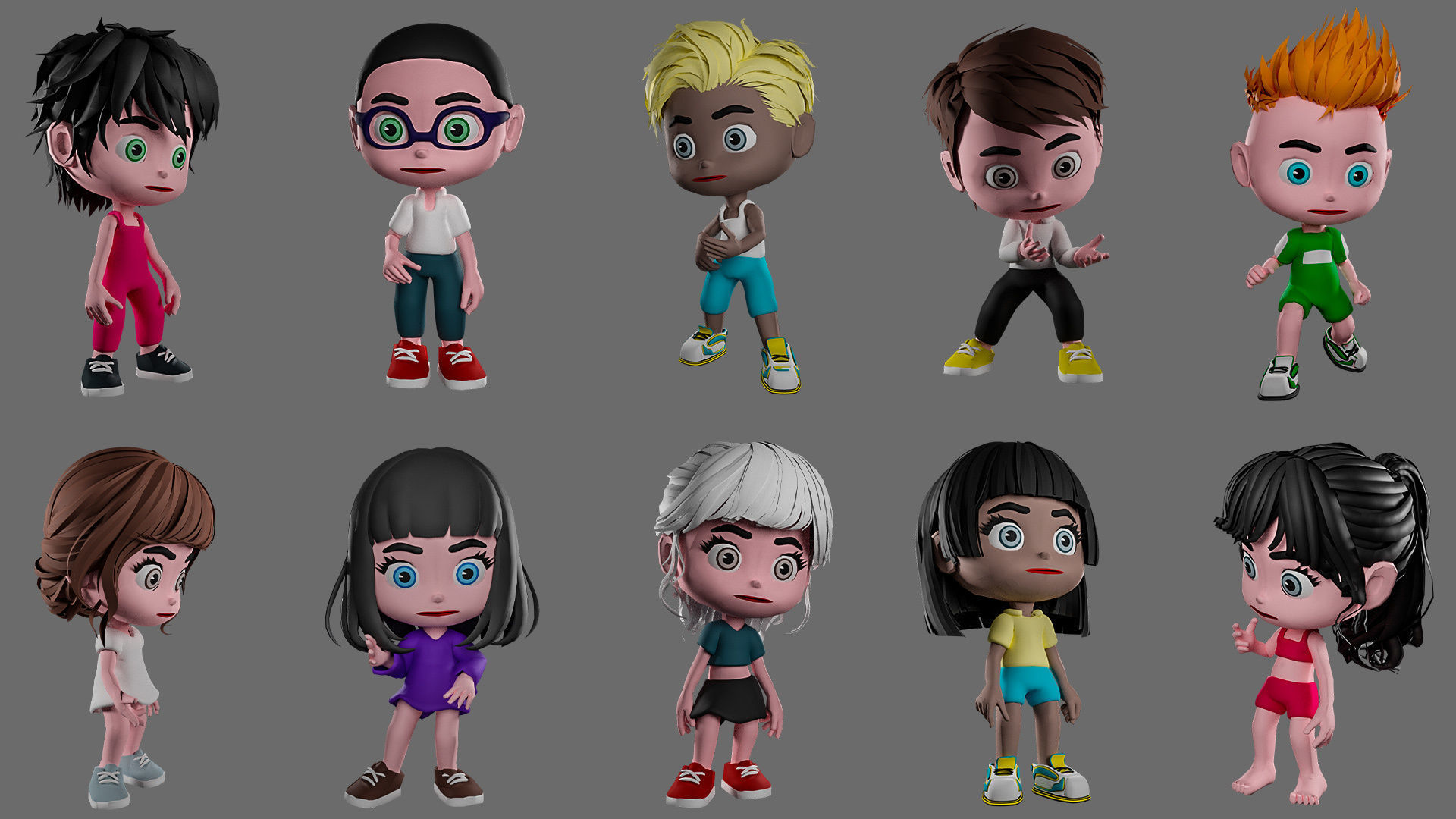 Characters kids Low-poly 3D model_9