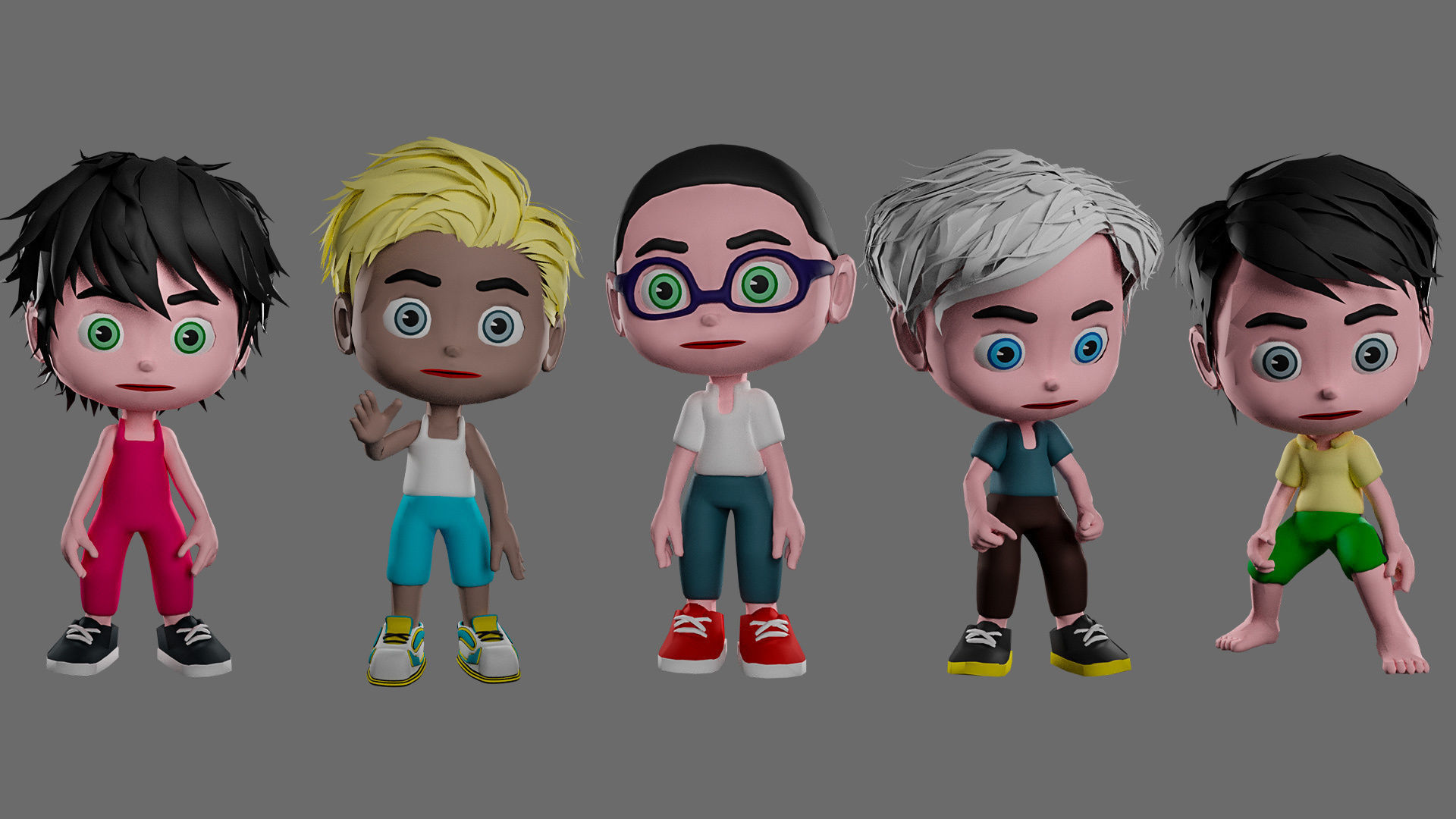 Characters kids Low-poly 3D model_3