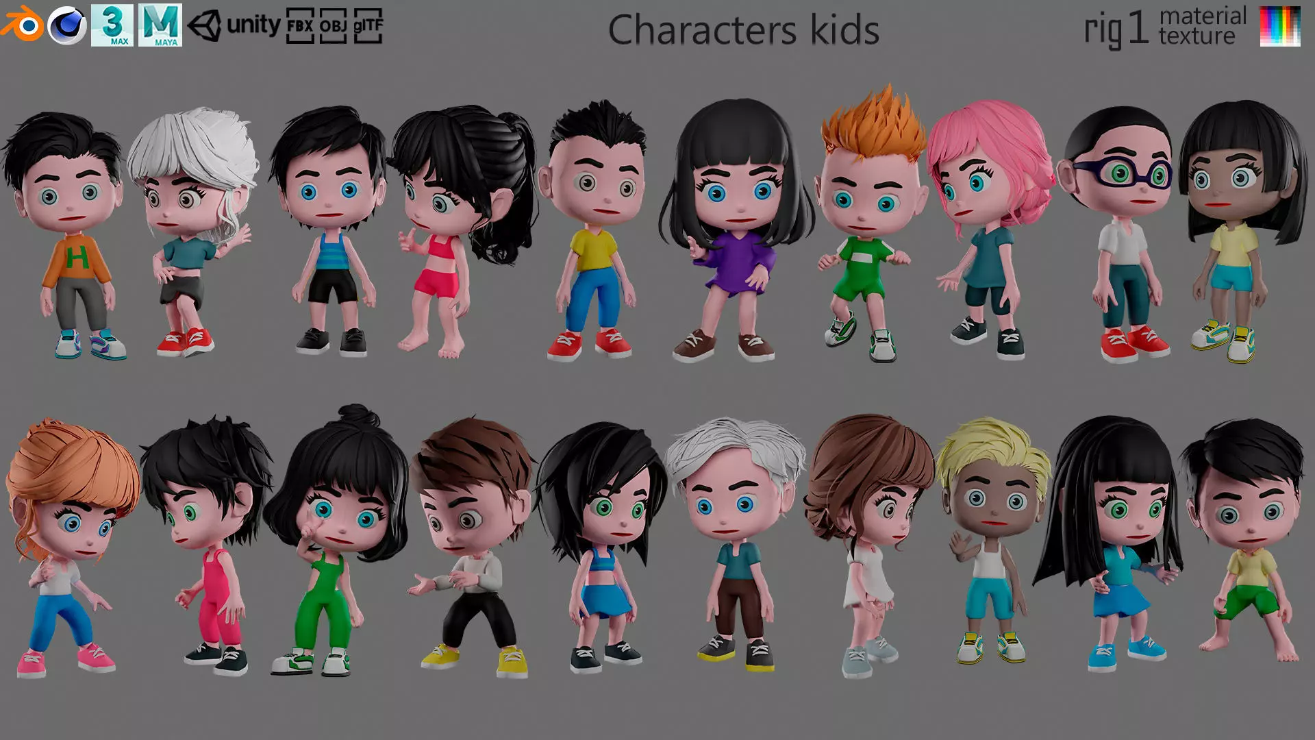 Characters kids Low-poly 3D model_0