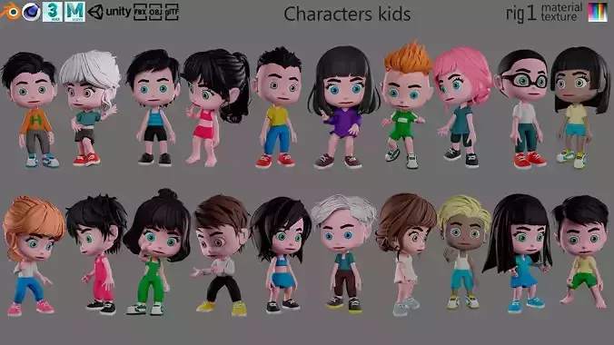 Characters kids Low-poly 3D model