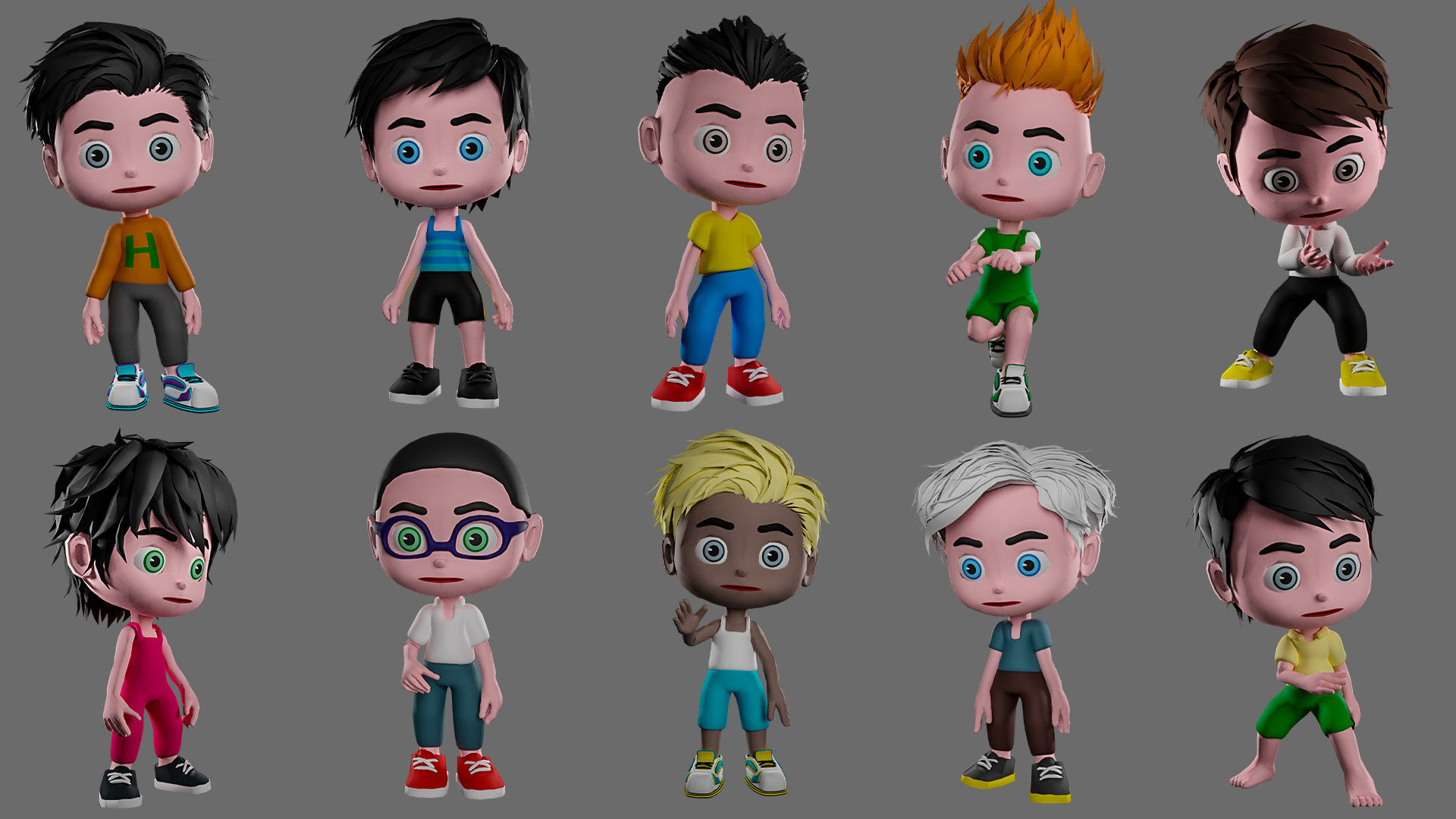 Characters kids Low-poly 3D model_6