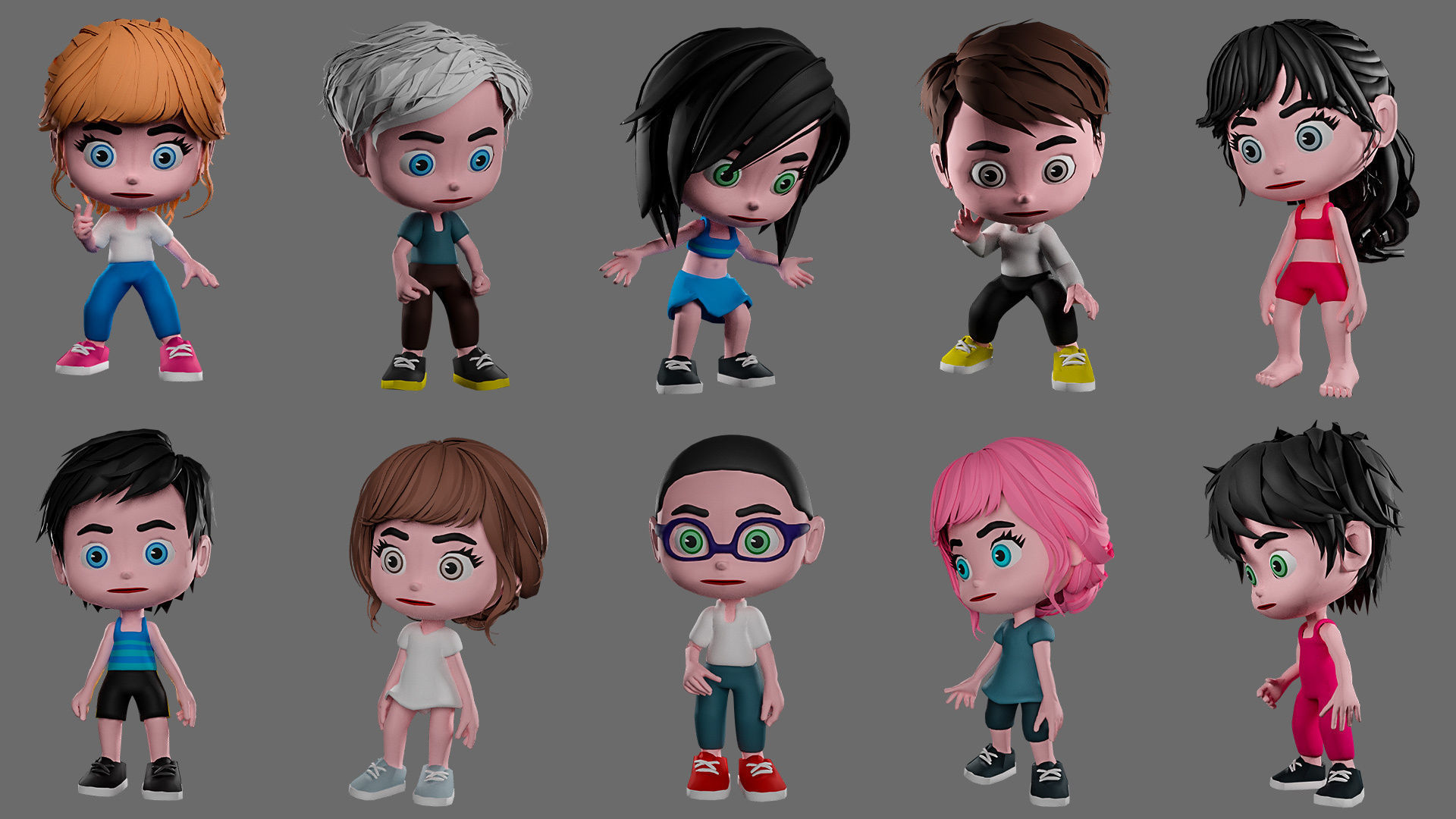 Characters kids Low-poly 3D model_11