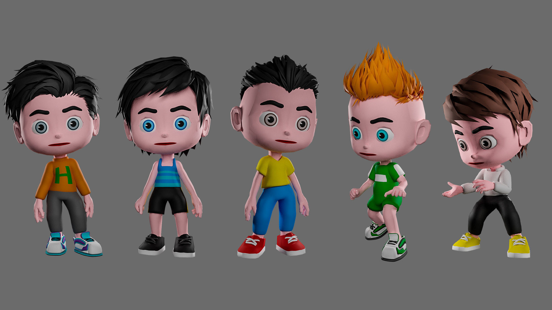 Characters kids Low-poly 3D model_2