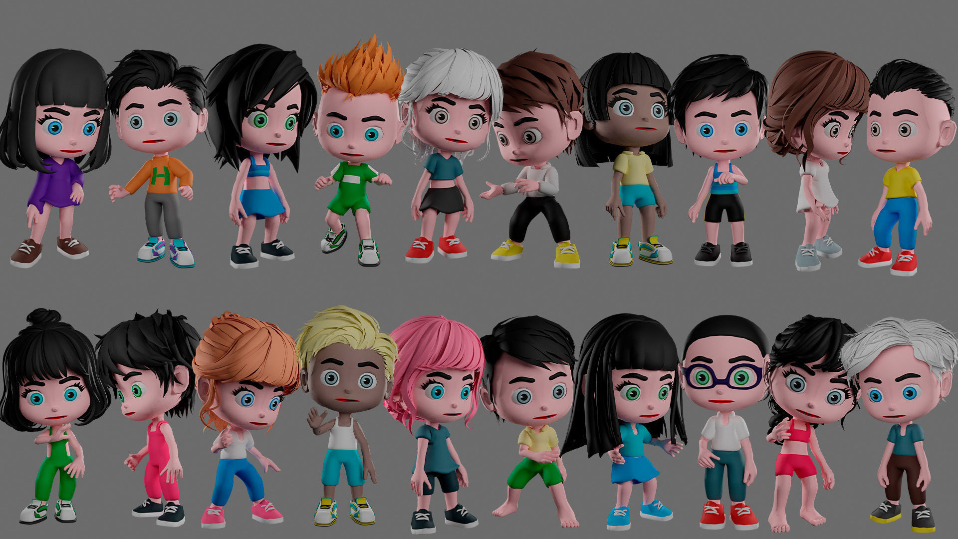 Characters kids Low-poly 3D model_16