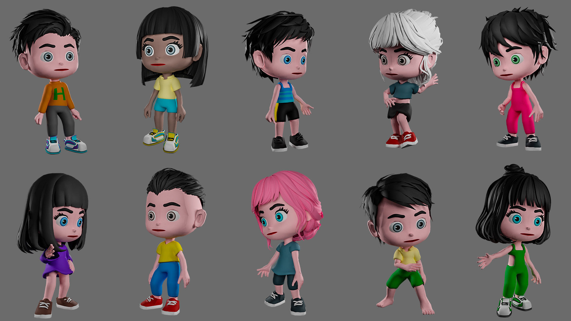 Characters kids Low-poly 3D model_10