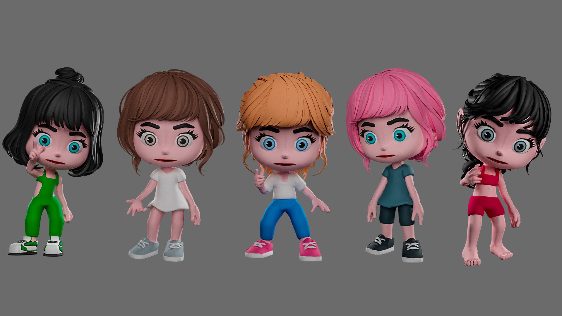 Characters kids Low-poly 3D model_5