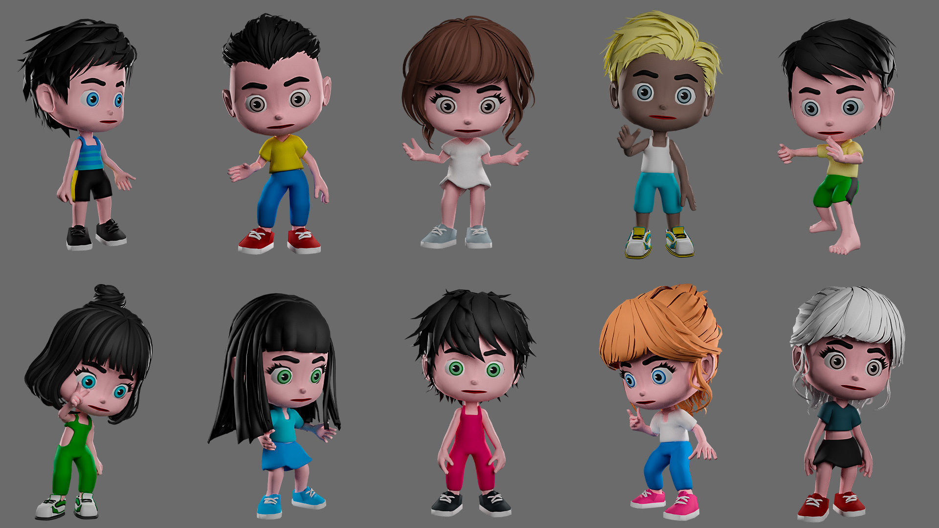 Characters kids Low-poly 3D model_12
